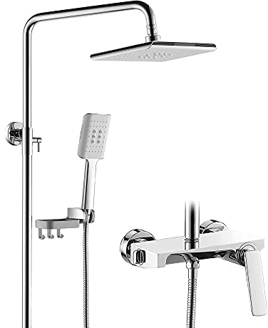 ALYHYB Duschhahn-Set mit Einstellbarer Fester Dusche und 3-Funktion Hand Dusche, höhenverstellbare Hubstab, Kupfermischventil, Duschkabine, 3-steuerer-Drehwasserauslassschalter