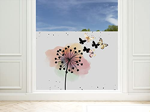 GRAZDesign Sichtschutzfolie Bunte Pusteblume mit Schmetterling, Fensterfolie für Wohnzimmer, Küche, Büro, Blickdicht und lichtdurchlässig / 70x57cm