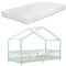 [en.casa] Kinderbett Treviolo mit Matratze 90x200cm Hausbett Holzbett für Kinder mit Rausfallschutz Bettgestell mit Lattenrost Spielbett Kiefernholz Mint/Weiß