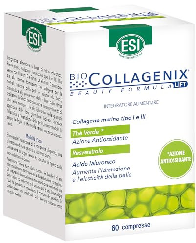 ESI - Biocollagenix, Integratore Alimentare Antiage a base di Collagene Marino, Zinco e Acido Ialuronico, Azione Antiossidante sul Viso, Dona una Pelle Elastica e Idratata, Senza Glutine, 60 Ovalette