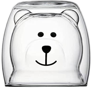 1pc Mignon Forme d'ours Tasse en Verre à Double paroi empêcher l'échaudure Tasse à café au Lait en Verre Double