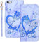 AOSBUTURY Handyhülle Tasche Book Cove für iPhone 6/iPhone 6S (4.7 Zoll) Hülle Blume Liebe Herz Muster Marmor PU Leder Klapphülle Brieftasche Schutzhülle Etui Flip Case,Blau