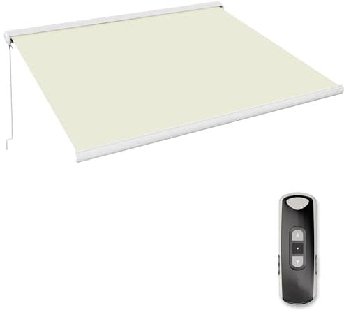 paramondo Markise Kassettenmarkise Curve 2000 Gelenkarmmarkise Balkon Terrasse Sichtschutz, mit jarolift Funkmotor & Funkhandsender, 445 x 350 cm, Gestell Weiß, Stoff Uni Creme-Weiß