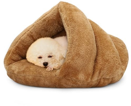 ALLSOPETS Hundebett Katzenhöhle Gemütliches Zelt für Katzen Kleine Hunde und Welpen Dreieckiges Haustierbett mit Rutschfester Unterseite für Komfortablen Schlaf (Zitronengelb, L)