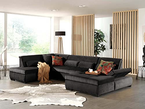 Lisa Design Vermont - Wohnlandschaft mit Ecke Links - 7 Sitzplätze - XXL - aus Samt Dunkelgrau