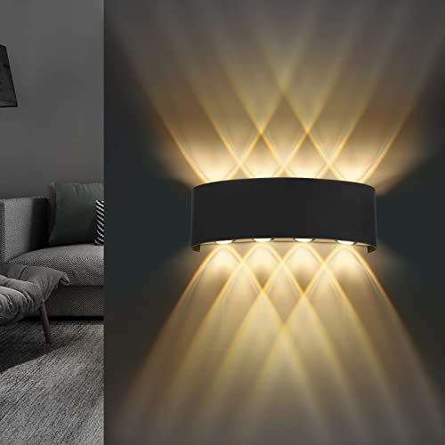 Lureshine Wandleuchte LED Innen, 22x8x5cm Up an Down Wandlampe, Aluminium-Druckguss Wandleuchte 8w Schwarz, Wandleuchte Innen 3000K Warmweiß, Wandlampe Innen für Wohnzimmer Garage