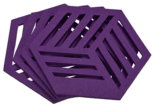 sourcing map Felt Coasters, 4pcs Hexagon Mat Pad Coaster for Drink Cup Pot Bowl Vase, Purple