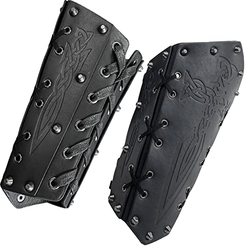 HiiFeuer Mittelalterliche Geprägte Armschienen, Retro Armschützer Aus Kunstleder, Vintage Armschützer Für LARP, Ren Faire (Schwarz B)