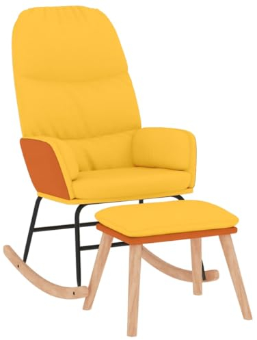 vidaXL Schaukelstuhl mit Hocker Schwingstuhl Relaxsessel Schaukelsessel Sessel Schwingsessel Relaxstuhl Polstersessel Wohnzimmer Senfgelb Stoff