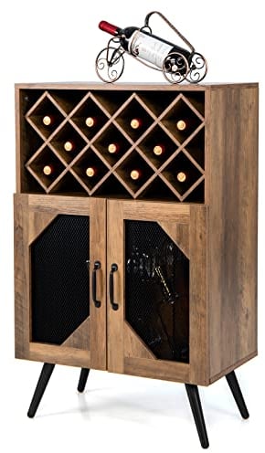 GIANTEX Cantinetta Porta Bottiglie da Vino 3 Scaffali Spazio per 10 Bottiglie, Credenza per Sala da Pranzo, Soggiorno, Cucina, 60x35x95 cm, Marrone