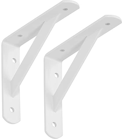 SOTECH 2er Set Regalkonsolen (150 x 125 x 30 mm, weiß, pulverbeschichtet), Garderobenhalter mit Querstrebe zur Stabilisierung