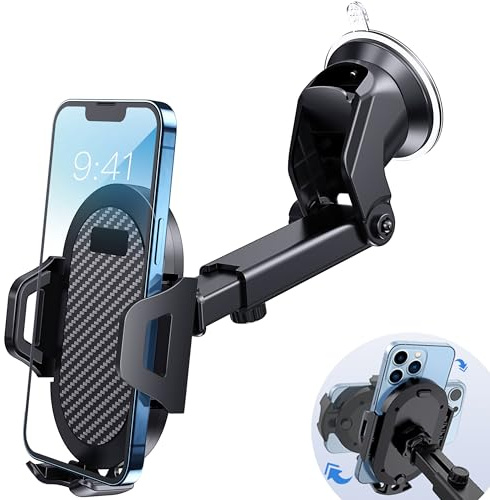 Lusosh Universal Car Phone Holder, Strong Suction Cup Super Stable Phone Mount for Car Fit for iPhone 16 15 14 Pro Max All Smartphones