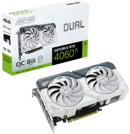 ASUS Dual GeForce RTX™ 4060 Ti White OC Edition 8 Go GDDR6 (PCIe 4.0, 8 Go GDDR6, DLSS 3, HDMI 2.1, DisplayPort 1.4a, Conception de Ventilateur axial-Tech, Technologie 0dB, etc.)