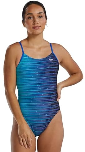 TYR Women's Durafast Elite Cutoutfit Swimsuit One Piece, Blue Speedwarp, 36