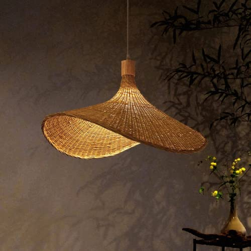 Bamboo Weaving Pendant Light Wicker Lampshade Rattan Handwoven Hanging Lamp Bamboo Country Natural Style Creative Hat-Shaped Chandelier E27 Pendant Lamp for Bedroom Dining Living Room Kitchen,30 cm