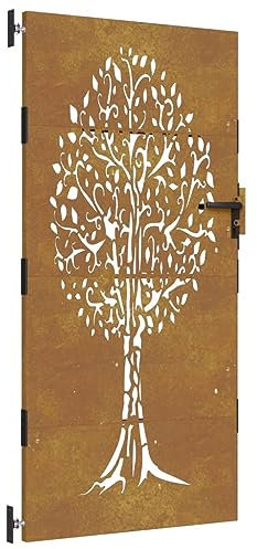 vidaXL Puerta de jardín acero corten diseño árbol 85x175 cm, puerta de metal, puerta delantera de jardín, puerta de jardín con cerradura