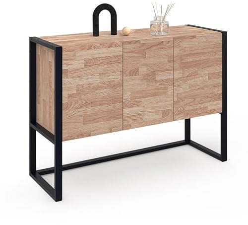 IDMarket - Buffet surélevé 110 cm Ottawa 3 Portes Bois et Noir Design Industriel