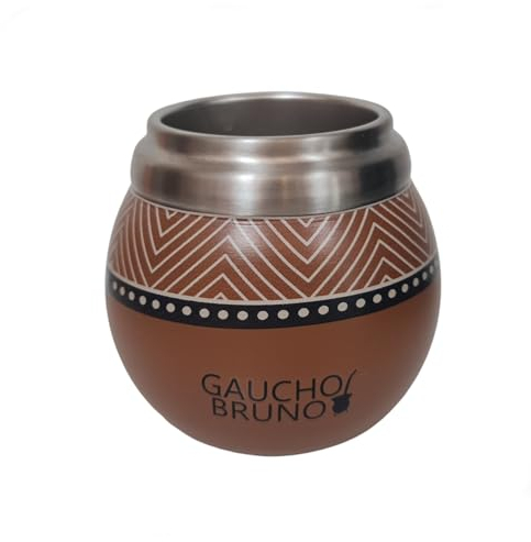 Gaucho Bruno - Mate Térmico de Acero Inoxidable para Tomar Yerba Mate Fácil de limpiar Cómodo de sostener Mantiene la temperatura de la bebida Encantador diseño que parece una calabaza natural