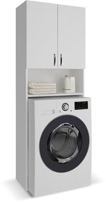 CATTERHOUSE Armario Multiusos Atenas 182 de 65x32x182 cm Fabricado en MDF y Melamina | Mueble Alto para Lavadora | Estantería Organizador de Baño | Almacenamiento con Estantes | Blanco