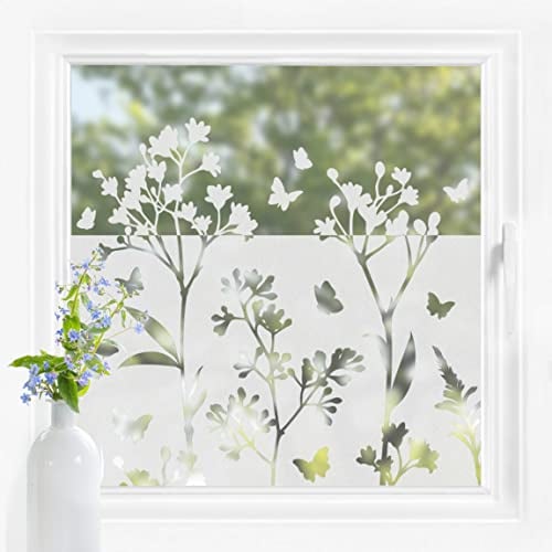 Bilderwelten Fensterfolie Sichtschutz Wildblumen 60 x 200 cm Milchglasfolie Sichtschutzfolie Fenster Folie Blickdicht Anti-UV Statisch Haftend Querformat