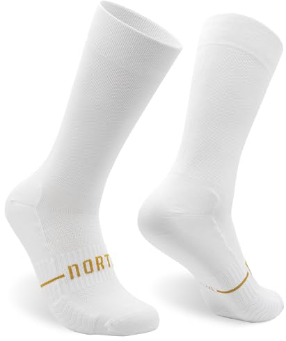 NORTEI Fahrradsocken, Lange Radsocken, MTB, Triathlon, Laufen, Atmungsfähig, Gepolstert, Sportsocken für Radfahren für Herren und Frauen (DE/NL/SE/PL, Alphanumerisch, L, XL, Regular, Regular, Weiß)