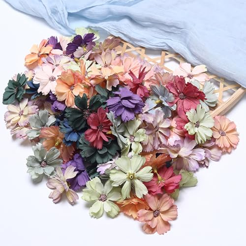 ALEGRE® 50 Stück Blumen zum Basteln, Bunt Künstliche Blumenköpfe, Seidenblumen für Deko, Kunstblumen Klein für Hochzeit Party Home DIY