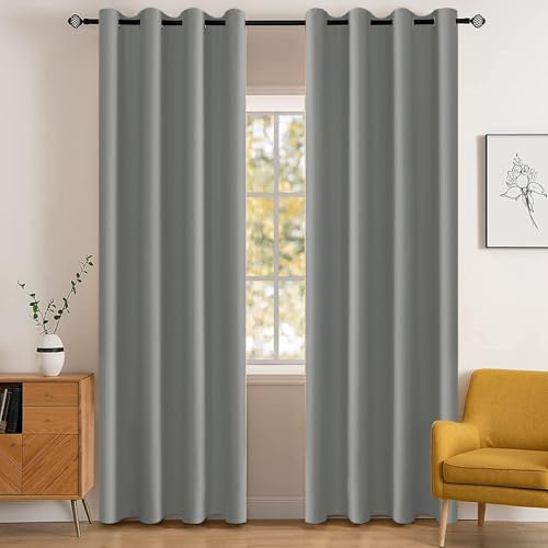 YSTELLAA Gardinen Vorhänge 2er Set, 140×175 cm, Hellgrau | Verdunklungsvorhänge Mit Ösen, Thermovorhang Blickdicht Wohnzimmer, Schallschutz Vorhang Schlafzimmer, Outdoor Vorhang