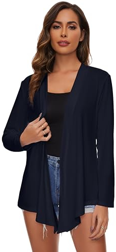 Famrrifuu Cardigan Donna Lungo Giacca Leggero Maniche Lunghe Aperto Davanti Elegante Cardigan,Blu,M
