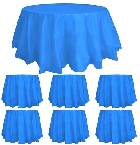 ZeriTlolen Runde Einweg-Tischdecke, 213,4 cm, Kunststoff, Blau, Einweg-Tischdecken, PEVA, wasserabweisend, 6er Pack, Hochzeit, Restaurant, Grillparty, feines Essen, Outdoor