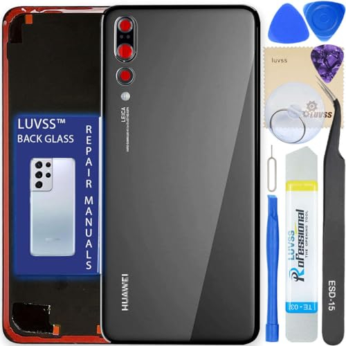 LUVSS Akkudeckel Kompatibel für Huawei P20 Pro Rückseite Glas Deckel Backcover Ersatz Reparatur Set (Schwarz)