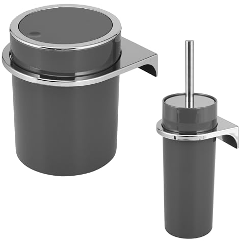 bremermann Savona Ensemble de Salle de Bain 2 pièces avec Poubelle de Salle de Bain 5,5 l et Brosse WC avec Support Mural Rond (Gris)