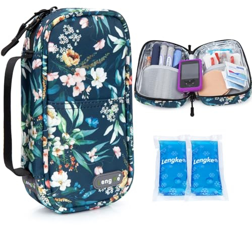 YOUSHARES Insulin Kühltasche mit 2 Kühlakku - 21*11.5*6CM Tragbar, aber großes Fassungsvermögen Medikamenten Etui für Diabetiker Halten Sie die Vorräte Sicher und Kalt Diabetes Tasche (Blaue Kamelie)