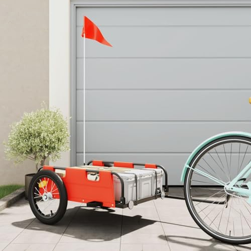 CIADAZ Fahrradanhänger Orange Oxford-Gewebe und Eisen, Fahrrad Anhänger, Lastenanhänger, Handwagen, Fahrrad-lastenanhänger, Lastenfahrrad 94166