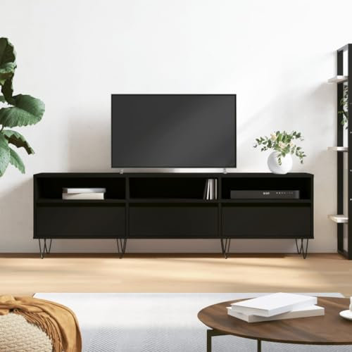 TJROO Mobile Porta TV Nero 150x30x44,5cm Legno Multistrato y Ferro Armadio TV Consolle TV Mensola Sotto TV Mobile Televisione Mobile Basso con Ante Mobile TV Vetrina Mobiletto TV