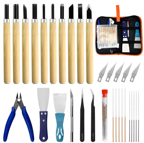 BGTXINGI 31PCS 3D Printer Accessories Tool Kit 3D Print Tool Kit Cleaning needle Pliers Tweezers Scraper Cleaning Knife Carving Chisel for 3D Printing Removing Cleaning Finishing