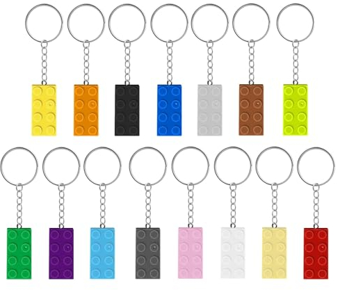 Thapncow Portachiavi con mattoncini da costruzione da 15 pezzi, portachiavi in mattoni, portachiavi in plastica colorata con mattoncini, adatto per feste di compleanno, ciondoli, regali decorativi