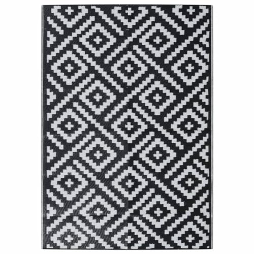 vidaXL Outdoor Teppich, Gartenteppich Beidseitig, Balkonteppich Terrassenteppich UV-beständig, Läufer Teppich für Balkon Terrasse, Weiß Schwarz 140x200cm PP
