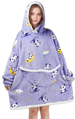 Wenlia Felpa oversize con cappuccio da donna, coperta in flanella spessa Sherpa con tasca sulle maniche, super morbida, calda e accogliente, felpa con cappuccio indossabile, taglia unica, regalo per