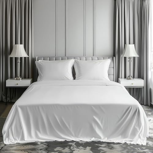 Easy To Look After Percale Flat Sheets Shrinkage, Fade Resistant Bed Sheet Non Iron Bedding Polycotton Fabric Sheet(Double, White)