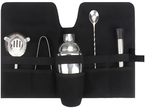 Fdit Borsa da Trasporto per Kit Barista, Borsa per Strumenti Professionali per Mixology per Campeggio All'aperto, Set da Cocktail in Tela con Tracolla Pieghevole Portatile (Black)