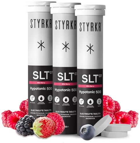 Electrolytes Tablets by Styrkr - Berry - 3X Pack of 12 Hydration Tablets - 500mg per Serving - 2X Higher Salts - Used by Endurance Athletes - Advanced Quad-Blend Formulation - SLT07 12x per Tube