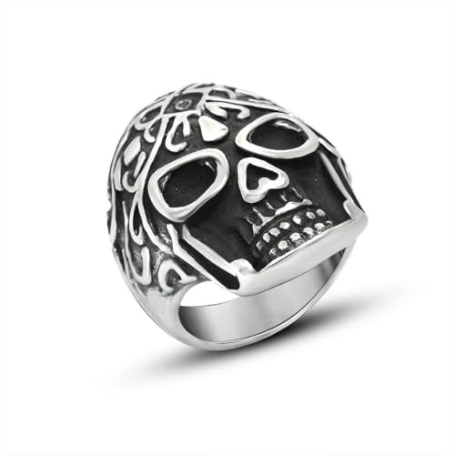 Caiduoduo Vintage Punk Ringe Titan Stahl Totenkopf Ringe Hipster Ringe