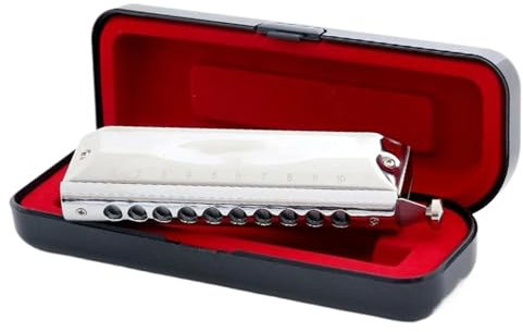 Harmonika Für Schüler Chromatische Mundharmonika C-Tonart veränderbare Töne Musikinstrument 10 Löcher 40 Töne Mundharmonika für Anfänger(Silver)