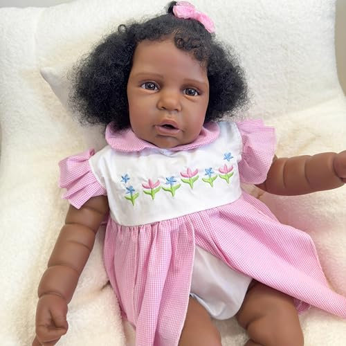 Enjoy with Love Neue 60CM Weiche Körper Magot Afrikanische Reborn Baby Kleinkind Puppe Lebensechte 3D Malerei mit sichtbaren Adern Wurzelhaar Hochwertige Puppe