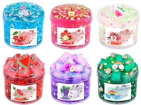 6 Packs Candy Bag Packaging Slime Kit - Clear, Crunchy, Non-Sticky Slime for Kids With Various Peach Add-ins, Party Favors for Girls and Boys