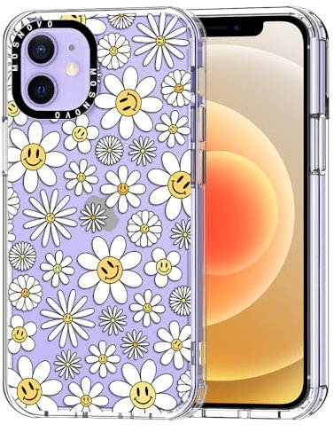MOSNOVO Case for iPhone 12 Mini, [Buffertech 6.6ft Military-Grade Drop Protection] [Anti Peel Off Tech] Clear TPU Bumper Phone Case Cover Design - Happy Daisy Blooms