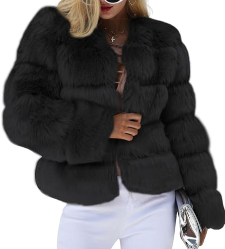 loveimgs Women's Women Cropped Faux Fur Puffer Coat Car Coat (pack of 1)