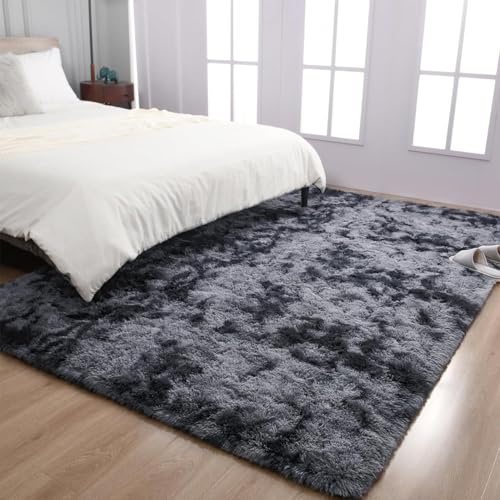 HOKXUAN Teppich Wohnzimmer Flauschig 130 x 210 cm Extra Weich, Pflegeleicht Teppich Kurzflor Modern Faux Fell Teppich Flauschig Modernes Einfarbiges Design für Küche, Schlafzimmer, Dunkelgrau