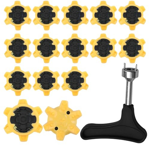 Bootoow 16pcs Pinchos para Zapatos de Golf, 1pcs Llave de Tacos de Zapato de Golf, Amarillo