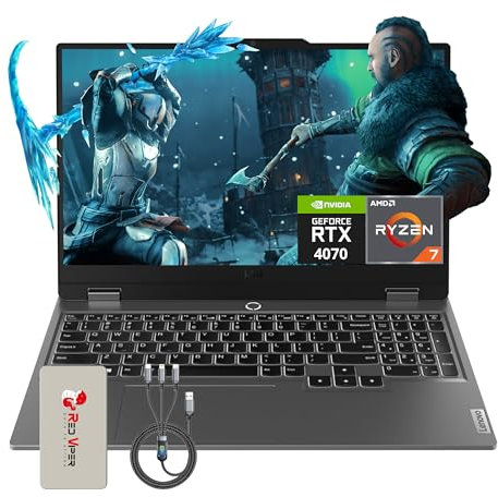 Lenovo LOQ Laptop para juegos FHD de 15.6 pulgadas, 144 Hz, AMD Ryzen 7-7435HS, NVIDIA GeForce RTX 4070 8GB GDDR6, 32GB DDR5 RAM, 2TB PCIe SSD, teclado retroiluminado, Luna Grey, Windows 11, juego de